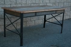 Wood Desk W/ Drawers. Industrial Office Desk W/ Storage. French Industrial Desk. 4 small