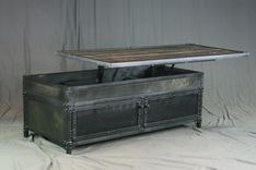 Vintage Industrial Lift Top Coffee Table. Reclaimed Wood & Steel. Metal Patina. Barnwood. 7 small