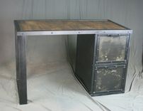 Vintage Industrial Desk With File Cabinet. Reclaimed Wood & Steel Drawers. Filing. 1 small