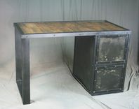Vintage Industrial Desk With File Cabinet. Reclaimed Wood & Steel Drawers. Filing. 3 small