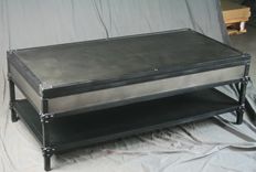 Handmade Vintage Industrial Steel Lift Top Coffee Table With Shelf 2 small