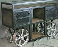 Reclaimed Wood Industrial Trolley Bar Cart - Storage Console, Sofa Table, Tv Stand. 6 small