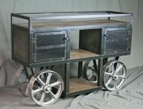 Reclaimed Wood Industrial Trolley Bar Cart - Storage Console, Sofa Table, Tv Stand. 5 small