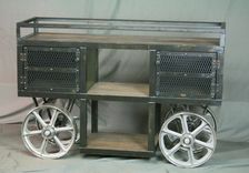Reclaimed Wood Industrial Trolley Bar Cart - Storage Console, Sofa Table, Tv Stand. 3 small