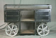 Reclaimed Wood Industrial Trolley Bar Cart - Storage Console, Sofa Table, Tv Stand. 4 small