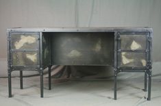 Vintage Industrial Desk With Side Cabinet Storage - Vanity 1 small