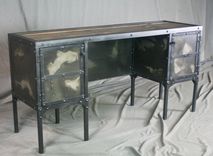 Vintage Industrial Desk With Side Cabinet Storage - Vanity 5 small