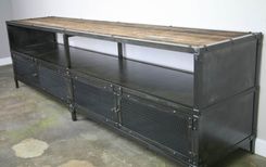 Industrial Media Console/Credenza - Urban Modern, Vintage Credenza. Reclaimed Wood Top & Steel 1 small