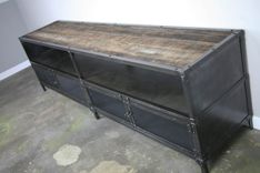 Industrial Media Console/Credenza - Urban Modern, Vintage Credenza. Reclaimed Wood Top & Steel 2 small