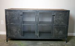 Liquor Cabinet, Bar Vintage/Modern Industrial Reclaimed Wood Top & Steel Urban. Media Console. 1 small