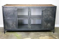Liquor Cabinet, Bar Vintage/Modern Industrial Reclaimed Wood Top & Steel Urban. Media Console. 3 small