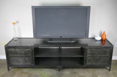 Vintage Industrial Media Console, Tv Stand, Credenza, Custom Sizes, Urban, Metal Sideboard, Hutch 2 small