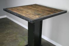 Bistro/Dining Table, Modern Industrial Design, Steel & Reclaimed Wood.  Great For Restaurant Or Bar 4 small