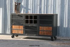 Liquor Cabinet/ Bar Cart. Industrial Reclaimed Wood & Steel. Vintage. (Media Console/Credenza) 1 small