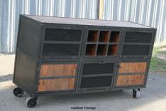 Liquor Cabinet/ Bar Cart. Industrial Reclaimed Wood & Steel. Vintage. (Media Console/Credenza) 2 small