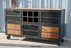 Liquor Cabinet/ Bar Cart. Industrial Reclaimed Wood & Steel. Vintage. (Media Console/Credenza) 3 small