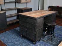 Kitchen Island. Reclaimed Wood Work Station. Rustic Bar Table. Steel Island, Metal Office Furniture. 3 small