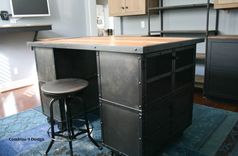 Kitchen Island. Reclaimed Wood Work Station. Rustic Bar Table. Steel Island, Metal Office Furniture. 4 small