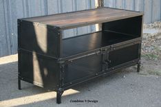 Vintage Industrial Tv Stand. Steel & Reclaimed Wood. Mid Century Modern. Media Console 2 small