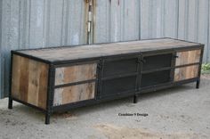 Rustic Industrial Media Console, Tv Stand (Or Buffet). Vintage Credenza, Steel/Reclaimed Wood. 1 small