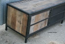 Rustic Industrial Media Console, Tv Stand (Or Buffet). Vintage Credenza, Steel/Reclaimed Wood. 3 small