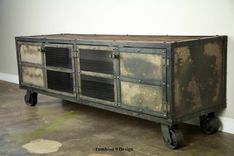 Vintage Industrial Media Console, Reclaimed Wood, Rustic Industrial, Credenza., Metal Sideboard 1 small