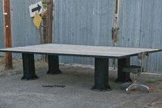 Conference Table W/ Reclaimed Wood. Steel Boardroom Table.  Modern Vintage Style Communal Table. 2 small