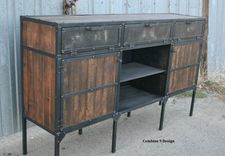 Buffet/Hutch - Vintage Industrial/Mid Century Modern. Rustic, Reclaimed Wood. 2 small