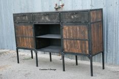 Buffet/Hutch - Vintage Industrial/Mid Century Modern. Rustic, Reclaimed Wood. 3 small