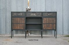 Buffet/Hutch - Vintage Industrial/Mid Century Modern. Rustic, Reclaimed Wood. 4 small