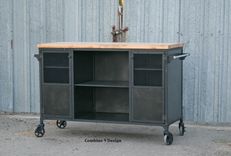 Vintage Industrial Bar Cart / Kitchen Island. Mid Century , Reclaimed Wood Avail. Liquor Cabinet. 1 small