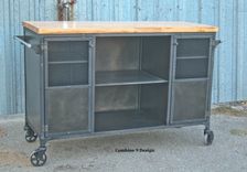 Vintage Industrial Bar Cart / Kitchen Island. Mid Century , Reclaimed Wood Avail. Liquor Cabinet. 3 small