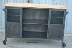 Vintage Industrial Bar Cart / Kitchen Island. Mid Century , Reclaimed Wood Avail. Liquor Cabinet. 4 small