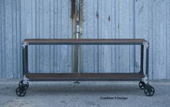 Reclaimed Wood, Rustic Sofa Table. Console Table. Cart With Casters. Industrial Style. Tv Stand. 4 small