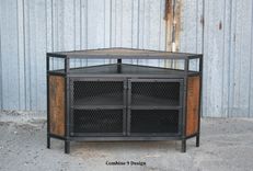 Vintage Industrial Tv Stand - Corner Unit Media Console. Steel, Reclaimed Wood. Urban, Modern 1 small