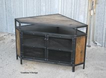 Vintage Industrial Tv Stand - Corner Unit Media Console. Steel, Reclaimed Wood. Urban, Modern 4 small