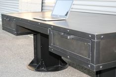 Vintage Industrial Desk With Drawers. Steel, Custom Sizes & Reclaimed Wood Avail. Urban, Modern 2 small
