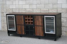 Reclaimed Wood Liquor Cabinet, Beverage Center. Refrigerator Unit, Bar, Rustic. Kitchen Island. 2 small