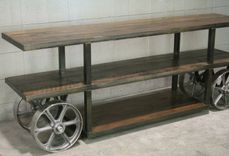 Industrial Trolley Cart/ Media Console, Reclaimed Wood Tv Stand, Rustic Console Table. Sofa Table 1 small