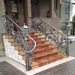 Forged Custom Metal Outdoor Railing Flower Pattern With Two Lamps. 1 small