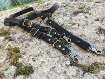 Double Thick Black Leather Suspenders With Antique Brass Hardware 1 small
