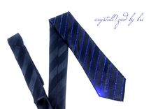 Crystallized Men's Tie Striped Bling Genuine European Crystals Bedazzled 2 small