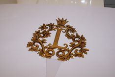 Cake Topper Wedding Initial Leaf Crown One Color Two Side Hand Drawn Graphic Custom Example 3 small