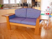 Custom  Cherry And Upholstered Loveseat 1 small
