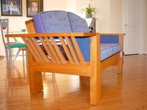 Custom  Cherry And Upholstered Loveseat 3 small