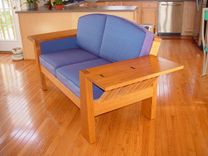 Custom  Cherry And Upholstered Loveseat 4 small
