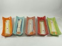 Set Of Four: Ceramic Square Serving Tray - Appetizer Or Bread Plate 3 small