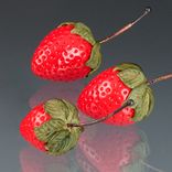 One Realistic Glass Strawberry Sculpture, Hand Blown and Life-Sized 3 small