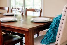 Walnut Dining Table With Wooden Legs, Wooden Walnut Dining Table, Family Dining Table 6 small