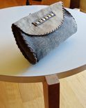 Studded Gray Leather Clutch 2 small